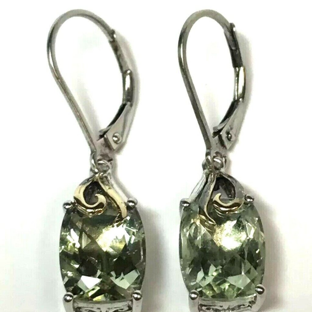 Designer Av Alwand Vahan Sterling Silver 925 14k Yellow Gold Prasiolite Earrings